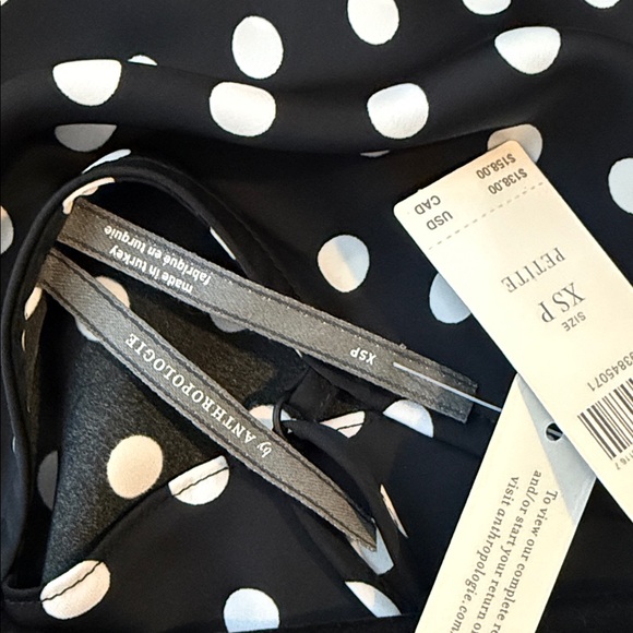 Anthropologie Cowl-Neck Slip Mini Dress Black White Polka Dot | NWT | XS Petite - Picture 6 of 9